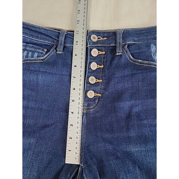 KanCan Jeans Womens 7 27 28x26 Crop Button Fly Stretch Crop Dark Blue Cuffed EUC - Picture 7 of 14